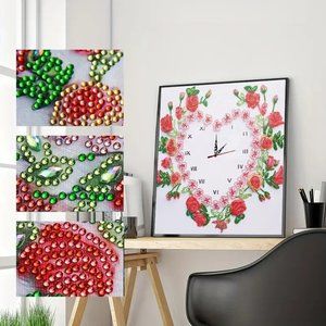 5D Diamond Painting - Rose Heart Clock Kit DZ565